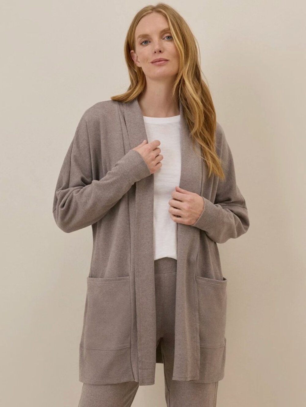 Pact Organic Airplane Wrap Cardigan XL/XXL Deep Taupe Heather